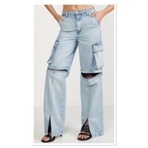 Colcci Juliette Straight Jeans Cargo Pockets Indigo Brazil Sz 34/25 Inch Waist